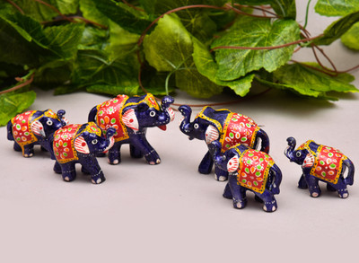 NIRMAL HANDI CRAFT Home Décor Paper Mache Handicraft Elephant Showpiece (pack of 6) Decorative Showpiece  -  7.62 cm(Paper Mache, Multicolor)