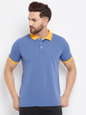 The Million Club Solid Men Polo Neck Blue T-Shirt