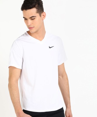 NIKE Printed Men V Neck White T-Shirt