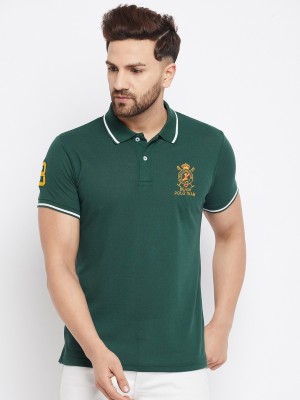 The Million Club Solid Men Polo Neck Green T-Shirt