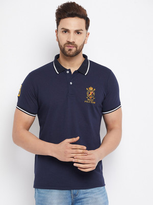 The Million Club Solid Men Polo Neck Blue T-Shirt