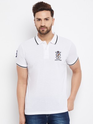 The Million Club Solid Men Polo Neck White T-Shirt