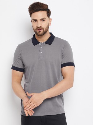 The Million Club Solid Men Polo Neck Grey T-Shirt