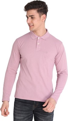 CHKOKKO Solid Men Polo Neck Purple T-Shirt