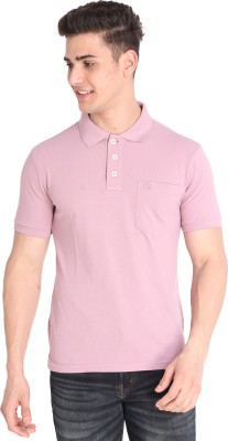 CHKOKKO Solid Men Polo Neck Pink T-Shirt