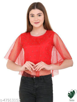 Siste Casual Embroidered Women Red Top