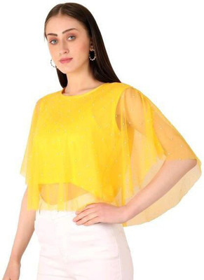 Siste Casual Embellished, Solid Women Yellow Top