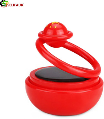 Selifaur Car Dashboard Auto Rotation Double Ring Solar Air Freshener Red Diffuser Set Plastic Boll Red Air Freshener(10 g)