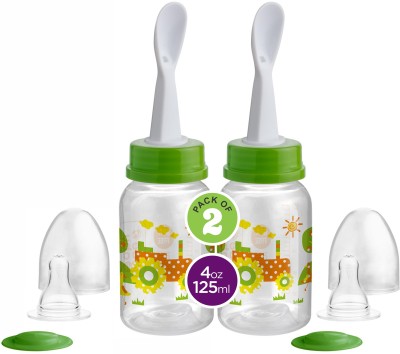 Beebaby Gentle 2 in 1 Baby Feeding Bottle with Plastic Feeder Spoon. 2 Pack (Green) 4M+ - 125 ml(Green)