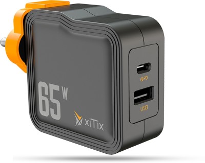 xiTix 2 Port GaN Wall Charger up to 65W Power Delivery,For Smartphone,Tablet,Laptops. 3 A Multiport Mobile Charger(Black)
