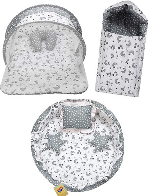 Miss & Chief by Flipkart Cotton Baby Bed Sized Bedding Set(Grey Moon, 1 Mattress With Net, 1 Pillow, 1 Carry Bag, 1 Baby Nest With 2 Heart & 1 Pillow)
