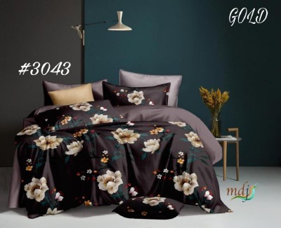 Hot Dealzz 210 TC Polycotton Queen Printed Flat Bedsheet(Pack of 1, Brown, Green)