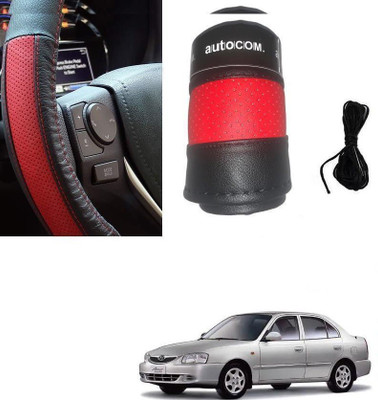 ARNEJA Hand Stiched Steering Cover For Hyundai Accent(Red, Black, Leatherite)