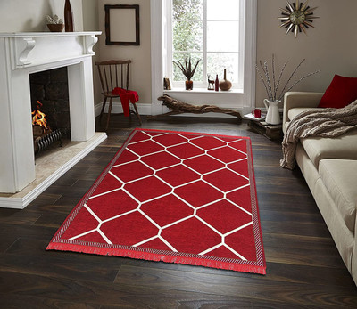 Sparrow world Red Chenille Runner(5 ft,  X 6 ft, Rectangle)