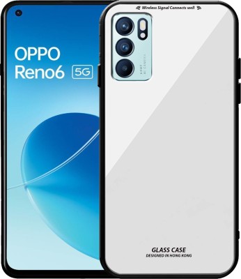 SUNSHINE Back Cover for OPPO-RENO 6 5G - Luxurious 9H Toughened Glass Back Case Shockproof TPU Bumper(White, Dual Protection, Pack of: 1)