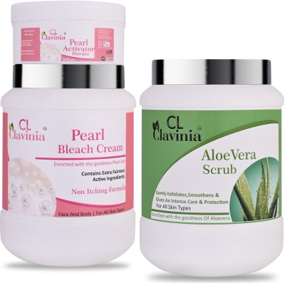 CLAVINIA Pearl Bleach Cream 1 Kg + Aloevera Scrub 1000 ml ( Pack Of 2)(2 Items in the set)