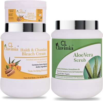 CLAVINIA Haldi And Chandan Bleach Cream 1 Kg + Aloevera Scrub 1000 ml ( Pack Of 2)(2 Items in the set)