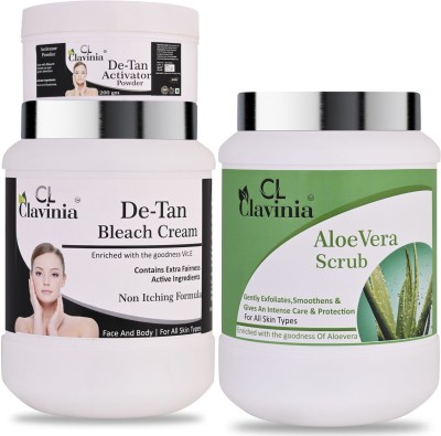 CLAVINIA De-Tan Bleach Cream 1 Kg + Aloevera Scrub 1000 ml ( Pack Of 2)(2 Items in the set)