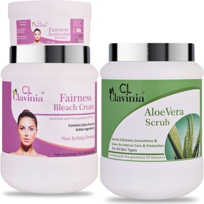 CLAVINIA Fairness Bleach Cream 1 Kg + Aloevera Scrub 1000 ml ( Pack Of 2)(2 Items in the set)
