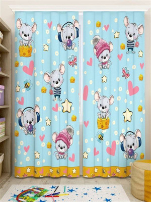 Tample Fab 214 cm (7 ft) Door Polyester Room Darkening Curtain (Pack Of 2)(Blue, 3D Printed)