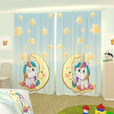 Tample Fab 154 cm (5 ft) Polyester Room Darkening Window Curtain (Pack Of 2)(Cartoon, Blue)