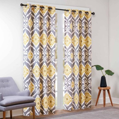 p23 154 cm (5 ft) Polyester Room Darkening Window Curtain (Pack Of 2)(3D Printed, Yellow, Grey)