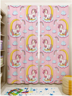 S22 274 cm (9 ft) Long Door Polyester Room Darkening Curtain (Pack Of 2)(Pink, 3D Printed)