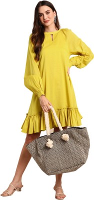 Janasya Women Fit and Flare Yellow Dress