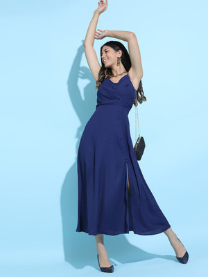 Tokyo Talkies Women Fit and Flare Blue Midi/Calf Length Dress