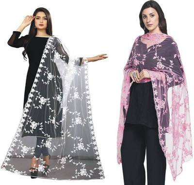 VM Enterprise Net Embroidered, Self Design Women Dupatta