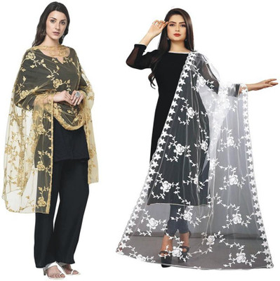 VM Enterprise Net Embroidered, Self Design Women Dupatta