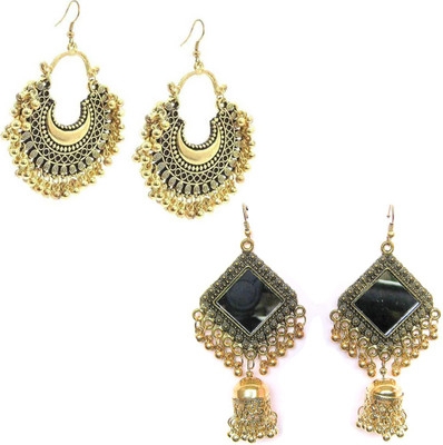 AVR JEWELS Pack of 2 Trending Square Mirror and Golden Chandbali Earringss Alloy Earring Set