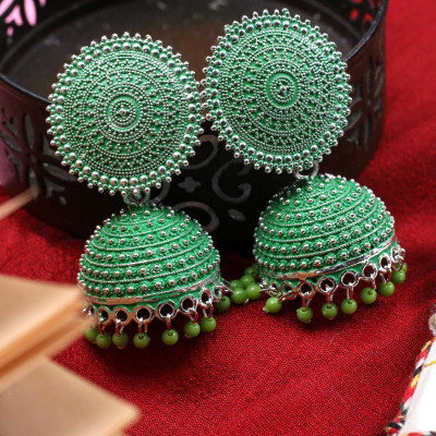 Kwickk Ethnic Traditional Green Color oxidised Jhumka Earrings For Women and Girls Alloy Jhumki Earring, Drops & Danglers, Chandbali Earring
