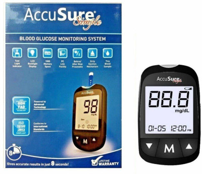 AccuSure Simple Glucometer Machine with 25 Test Strips 25 Glucometer Strips