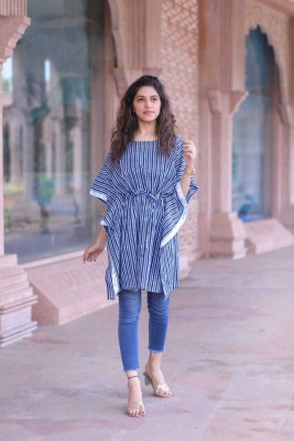 R M Prints Striped Cotton Blend Women Kaftan