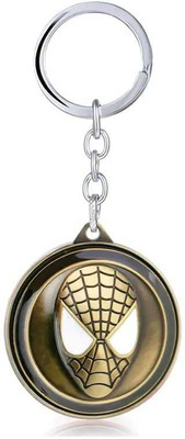 WHITE POPCORN ROTATING SPIDERMAN GOLDEN METAL KEYCHAIN Key Chain