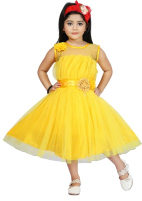 JELLY GARMENTS Girls Calf Length Festive/Wedding Dress(Yellow, Sleeveless)