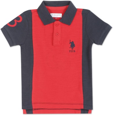 U.S. POLO ASSN. Baby Boys Colorblock Cotton Blend Regular T Shirt(Red, Pack of 1)