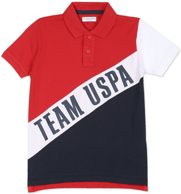 U.S. POLO ASSN. Boys Typography Cotton Blend Regular T Shirt(Red, Pack of 1)