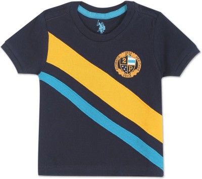 U.S. POLO ASSN. Boys Striped Cotton Blend Regular T Shirt(Blue, Pack of 1)