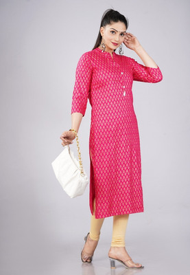 MACHLA Women Printed Straight Kurta(Pink)
