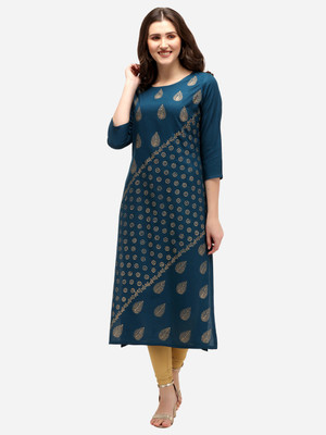Sitaram Designer Women Block Print Straight Kurta(Blue)