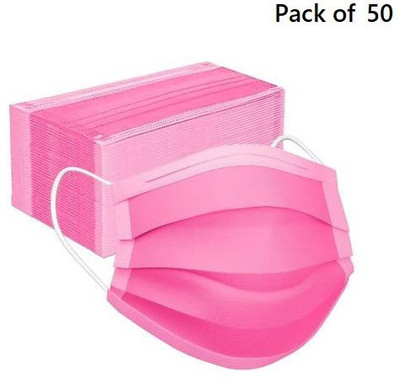 Wellstar Protective Face Mask with NOSE CLIP, CE ISO & GMP Certified Bacterial Filtration 3 Ply Comfortable Fit Surgical Disposable Without Valve Mask with Nose Pin 50 Non-Washable, Water Resistant Surgical Mask With Melt Blown Fabric Layer(Pink, Free Size, Pack of 50, 3 Ply)