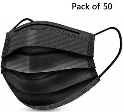 Wellstar Protective Face Mask with NOSE CLIP CE ISO & GMP Certified Bacterial Filtration 3 Layer Pharmaceutical Breathable Pollution Face Mask with Nose Clip 50 Non-Washable, Water Resistant Cloth Mask With Melt Blown Fabric Layer(Black, Free Size, Pack of 50, 3 Ply)