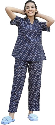 Sanskrutihomes Women Printed Blue Top & Pyjama Set