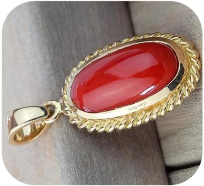 Akshita gems 11.25 Ratti 10.00 Carat natural coral moonga Gold plated Gold-plated Coral Brass Pendant