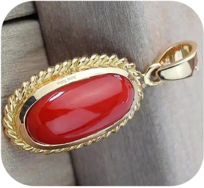 Akshita gems 10.25 Ratti 9.00 Carat natural coral moonga Gold plated Gold-plated Coral Brass Pendant