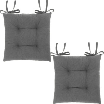 Jaipurlinen Cotton Chair Pad Pack of 2 Solid(Grey)