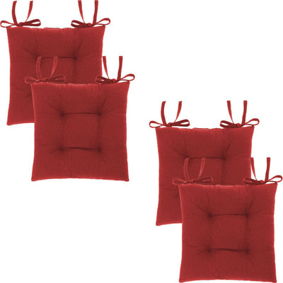 Texlux Cotton Solid Chair Pad Pack of 4(Red)