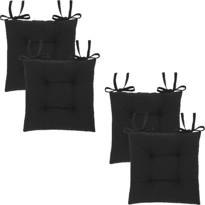 Jaipurlinen Cotton Chair Pad Pack of 4 Solid(Black)